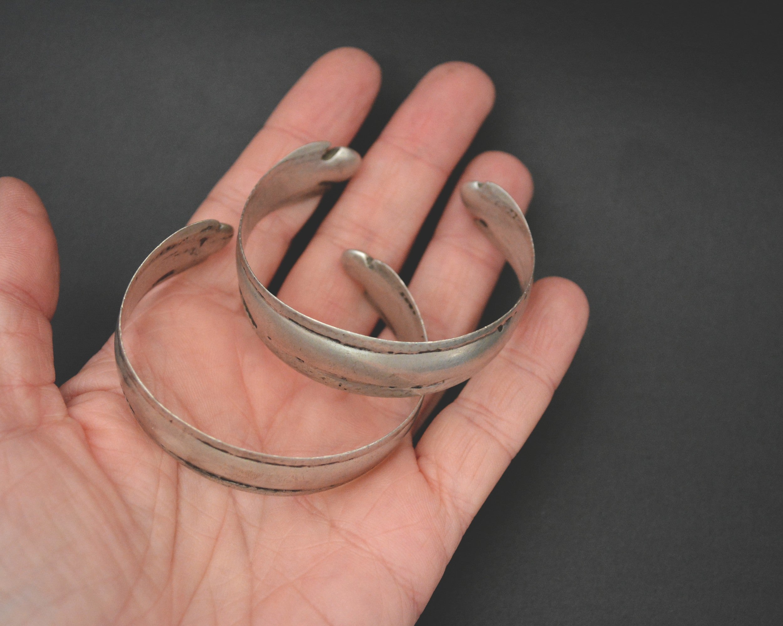 Pair Turkmen Silver Cuff Bracelets