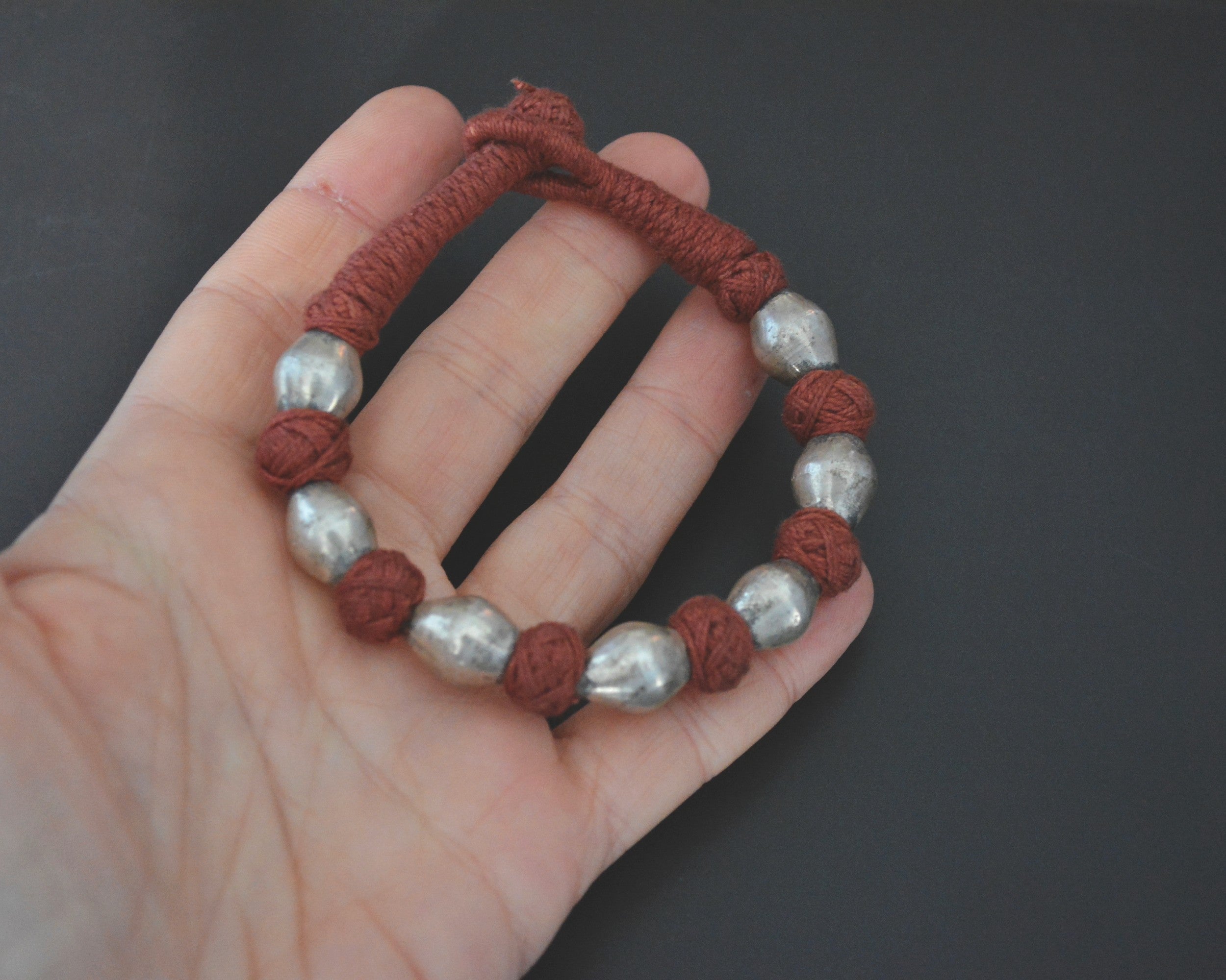Rajasthani Silver Cotton Dusty Rose Bracelet