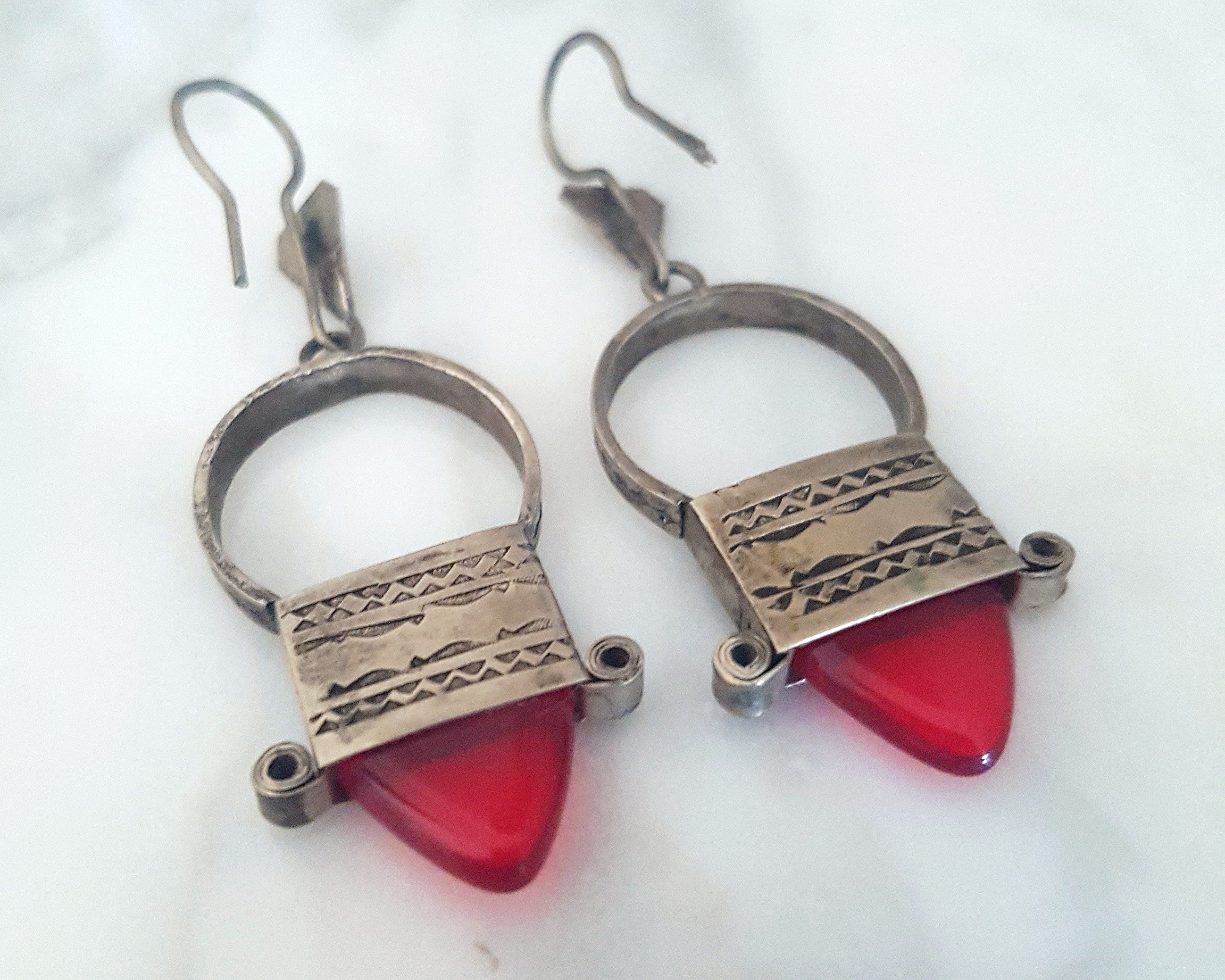 Tuareg Earrings with Red Glass
