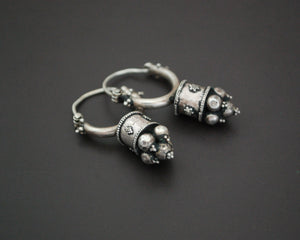 Uzbek Silver Hoop Earrings with Decorations