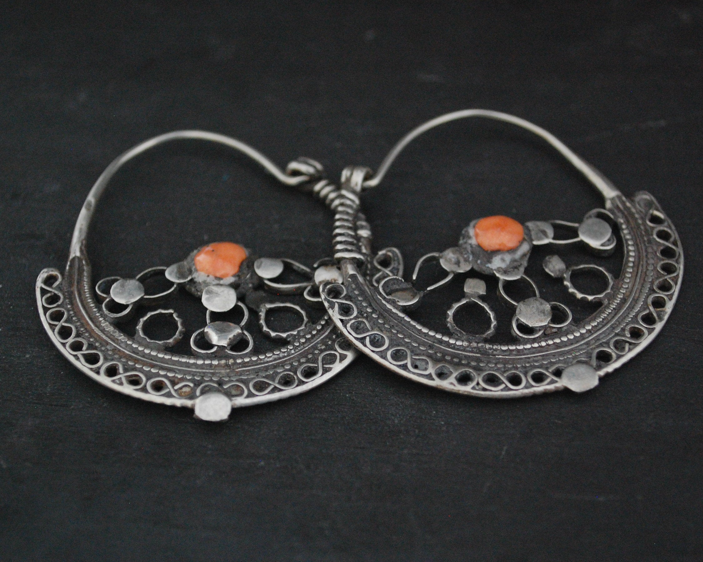 Reserved E. - Antique Afghani Hoop Earrings with Coral
