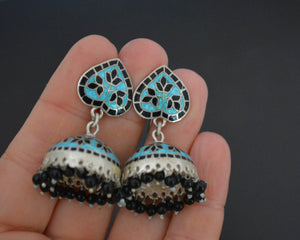 Indian Enamel Jhumka Silver Earrings