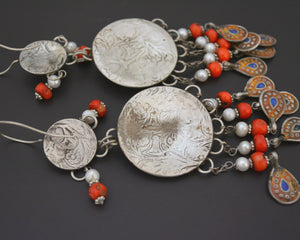 Huge Uzbek Enamelled Lapis Dangle Earrings
