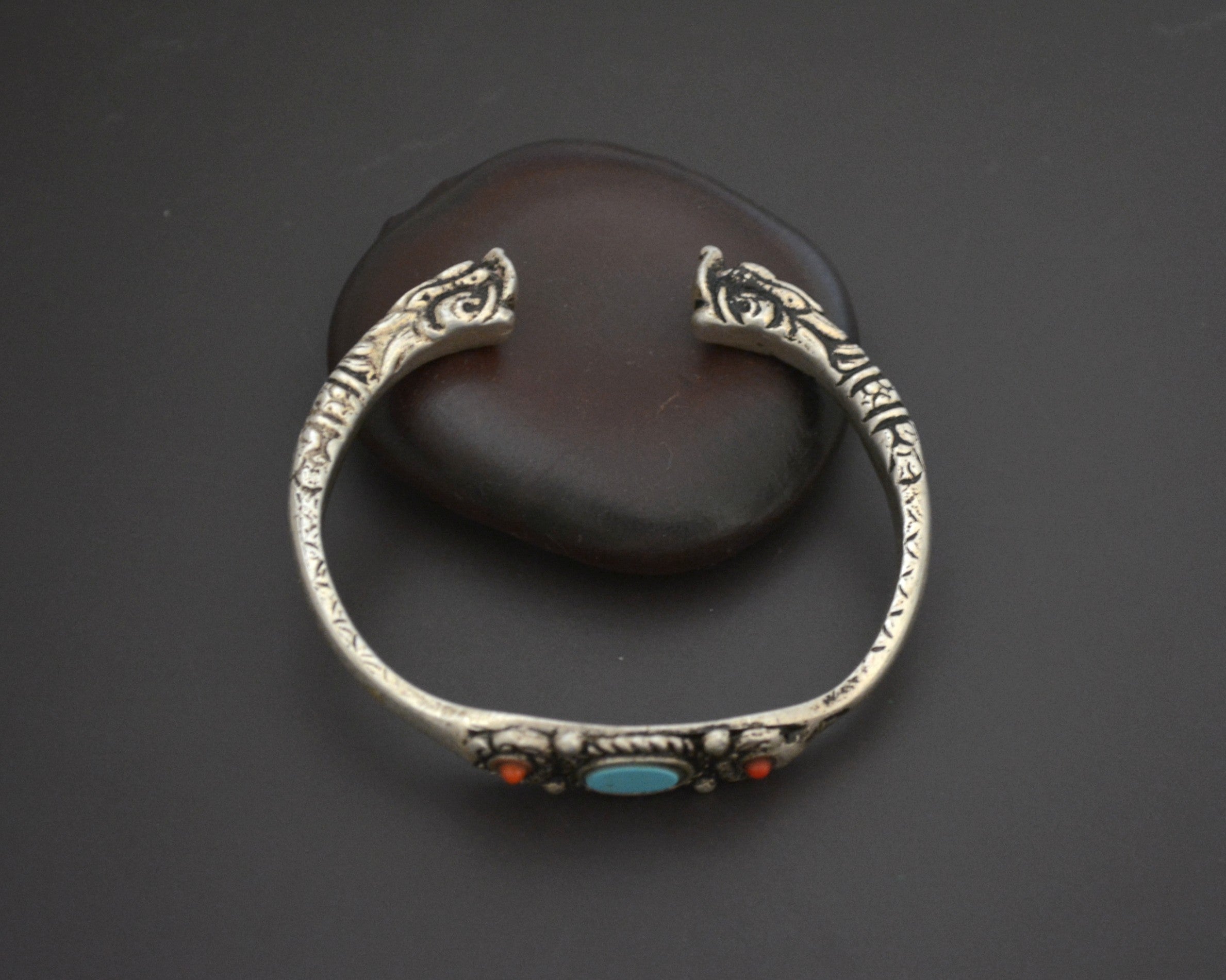 Small Makara Head Bracelet with Coral and Turquoise