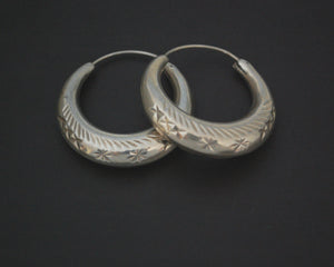 Ethnic Hoop Earrings with Carvings - MEDIUM