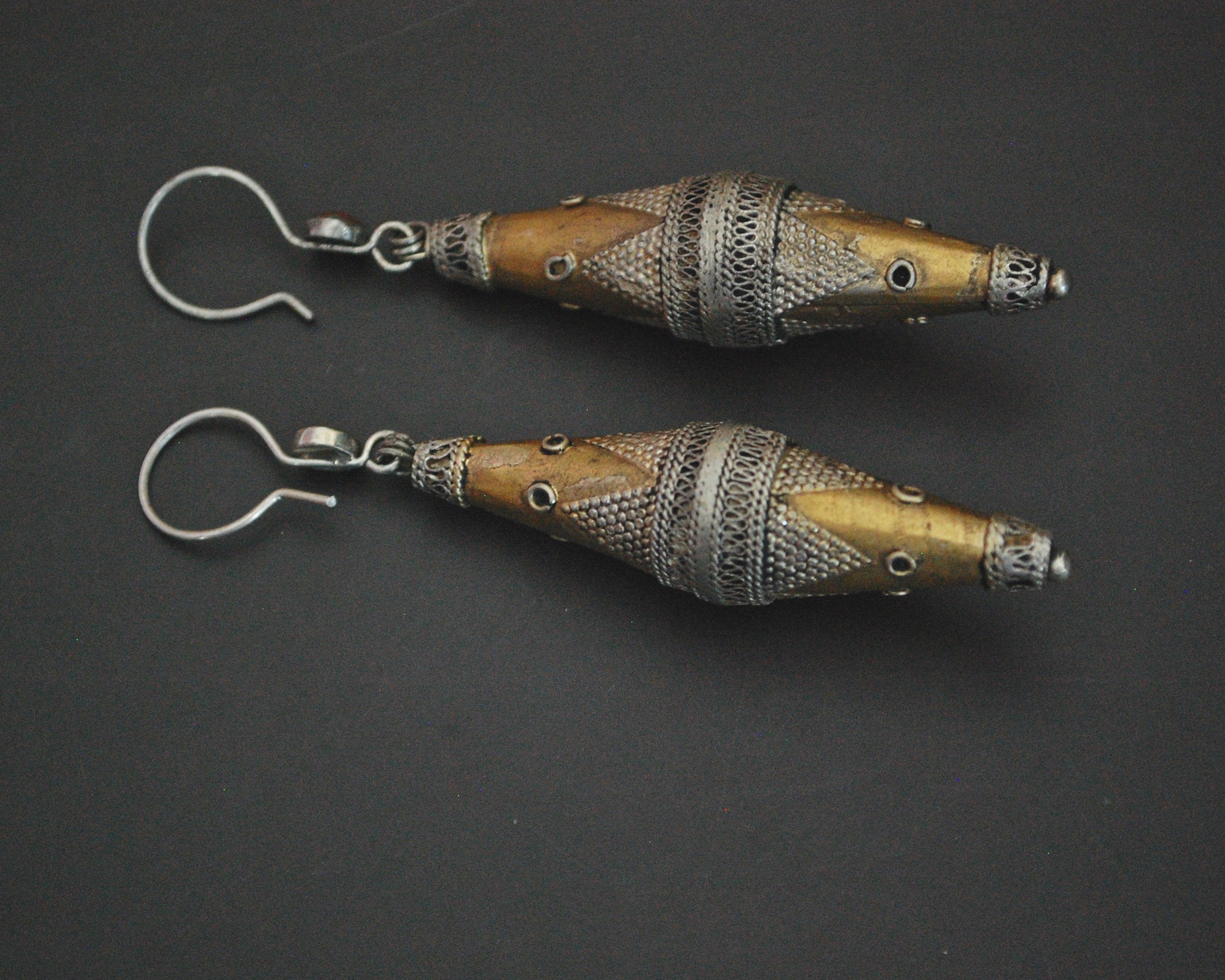 Kazakh Style Silver Gilded Earrings with Carnelian