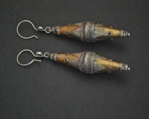 Kazakh Style Silver Gilded Earrings with Carnelian