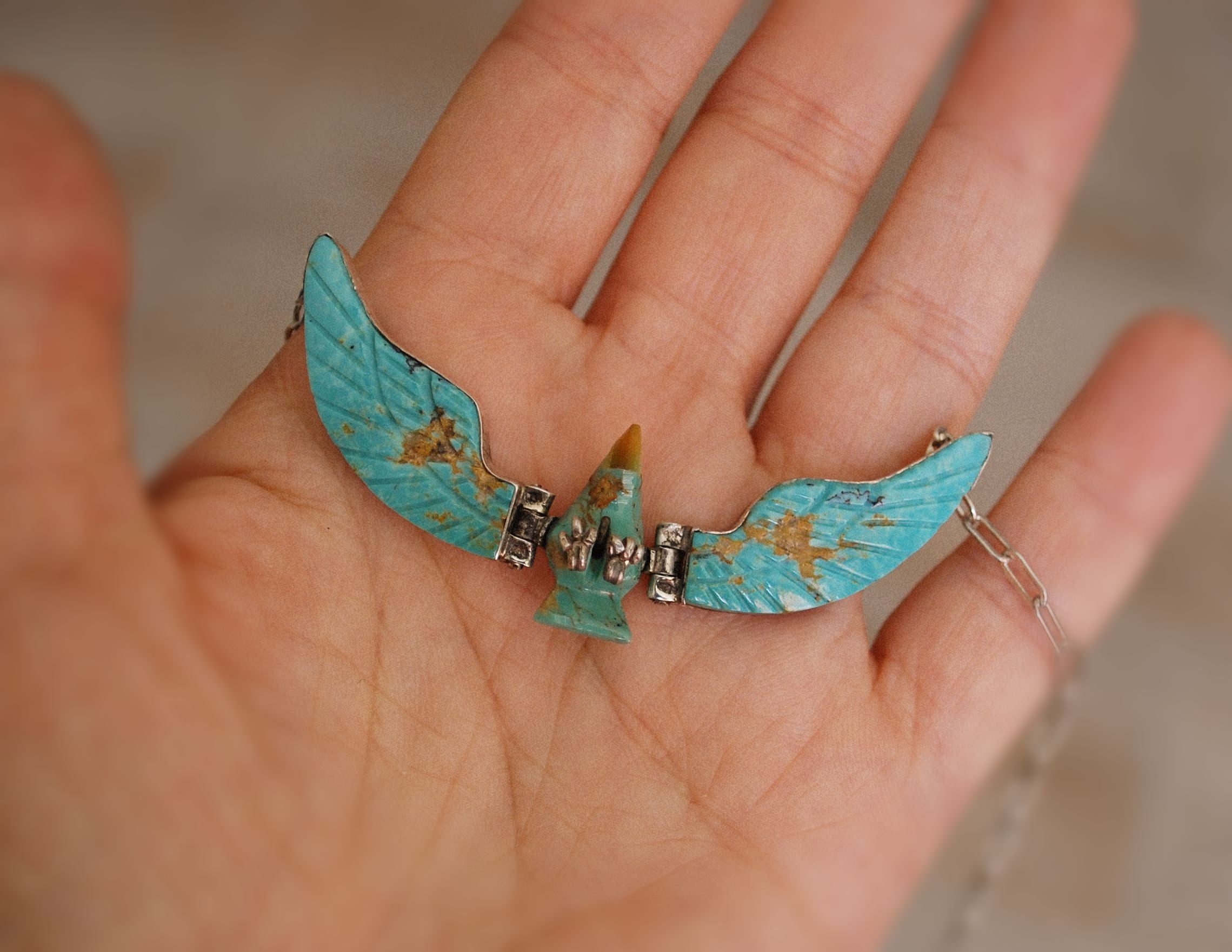 Navajo Turquoise Eagle Necklace - Signed F. Tom