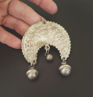 Old Crescent Arabic Script Pendant with Dangles