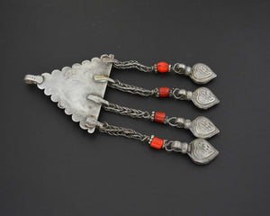 Turkmen Gilded Silver Carnelian and Glass Pendant