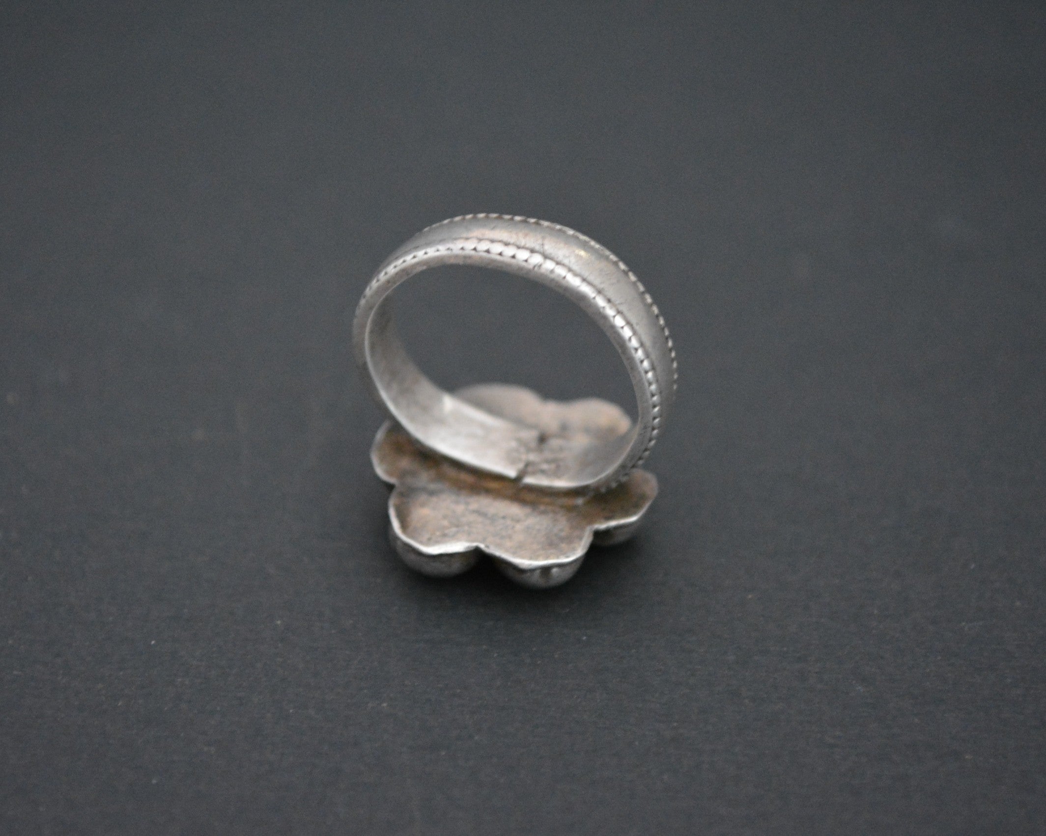 Old Rajasthani Silver Flower Ring - Size 6.75