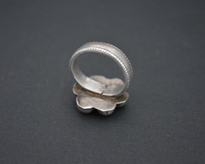 Old Rajasthani Silver Flower Ring - Size 6.75