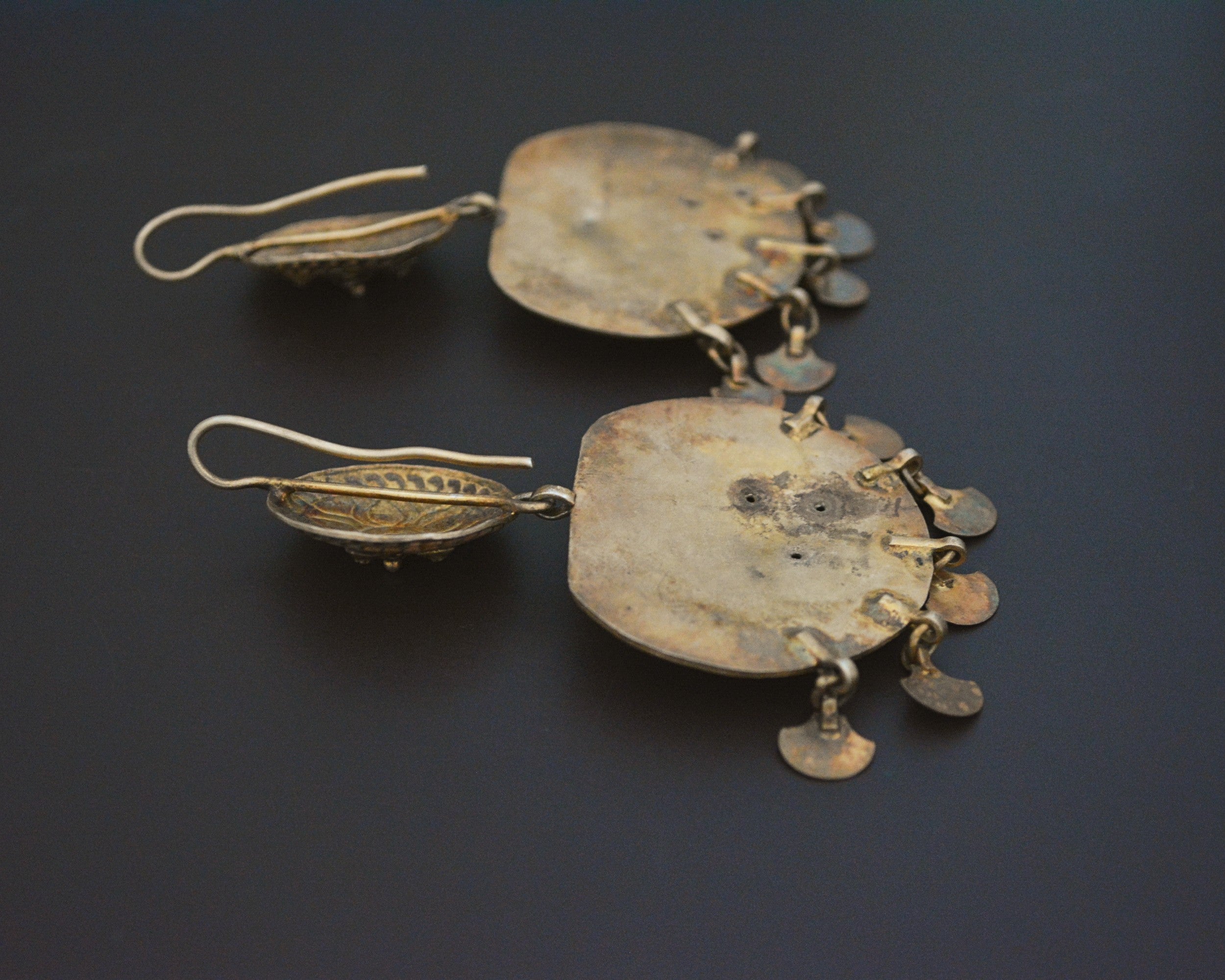 Huge Rajasthani Silver Gilded Dangle Earrings