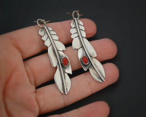 Native American Feather Coral Earrings