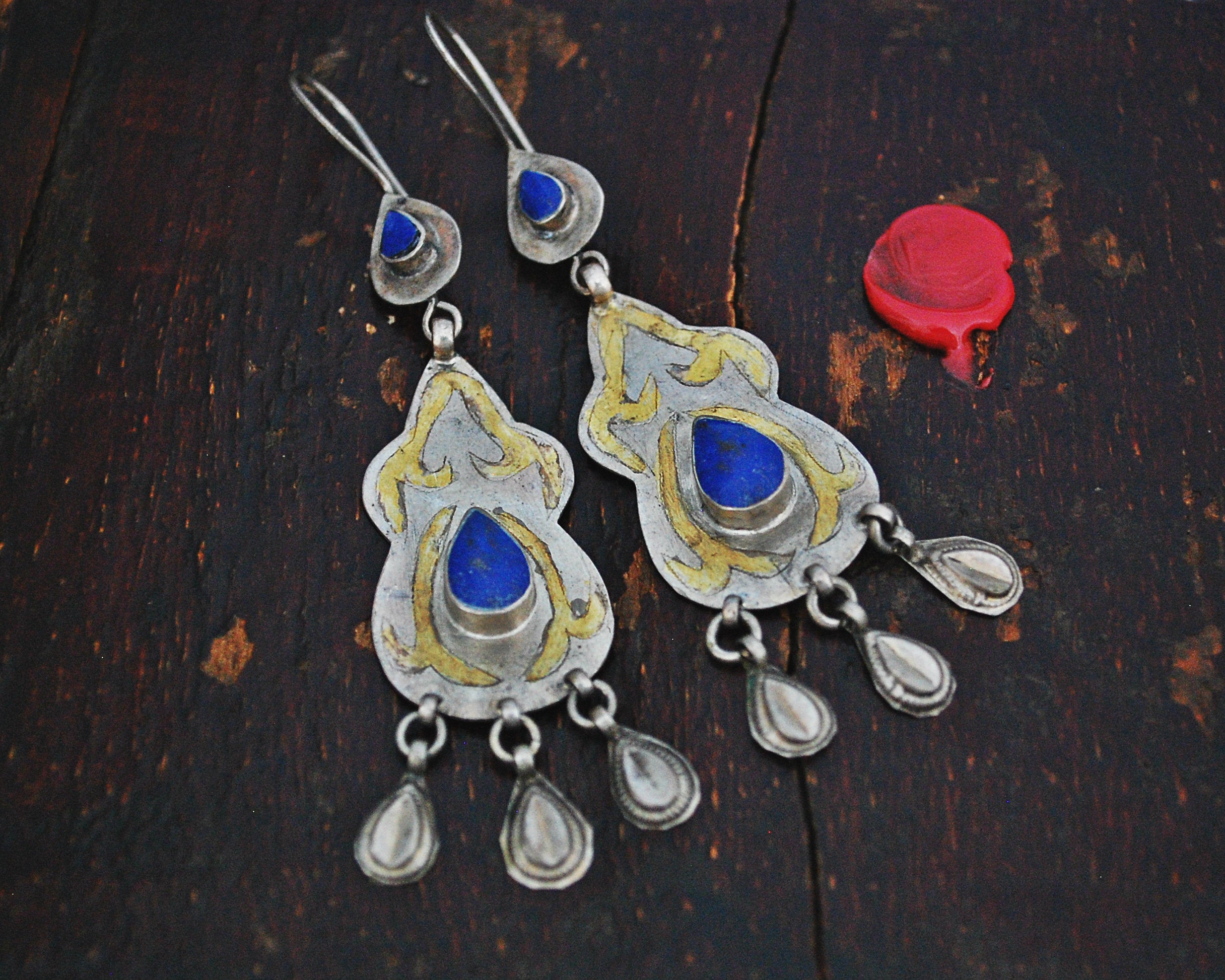 Vintage Turkmen Earrings with Lapis Lazuli