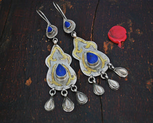 Vintage Turkmen Earrings with Lapis Lazuli