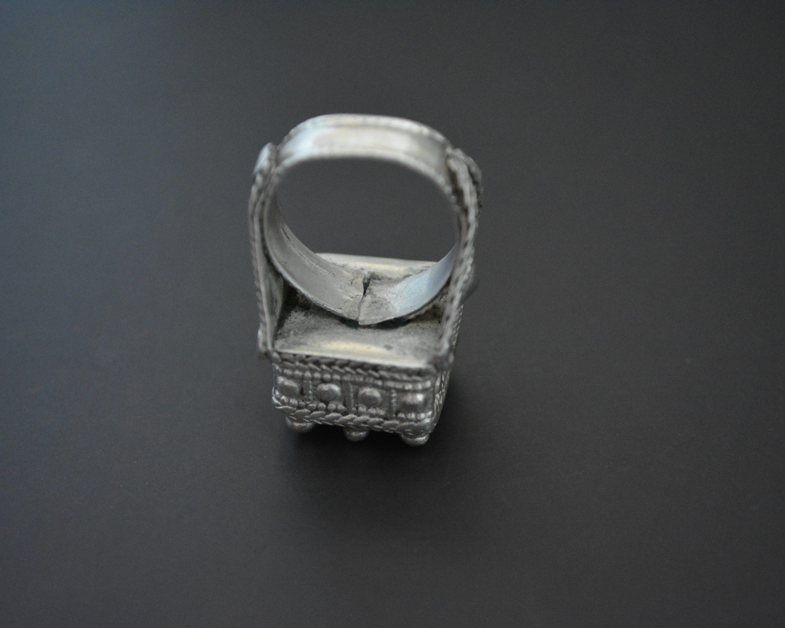 Pashtun Silver Ring with Glass - Size 7