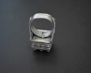 Pashtun Silver Ring with Glass - Size 7