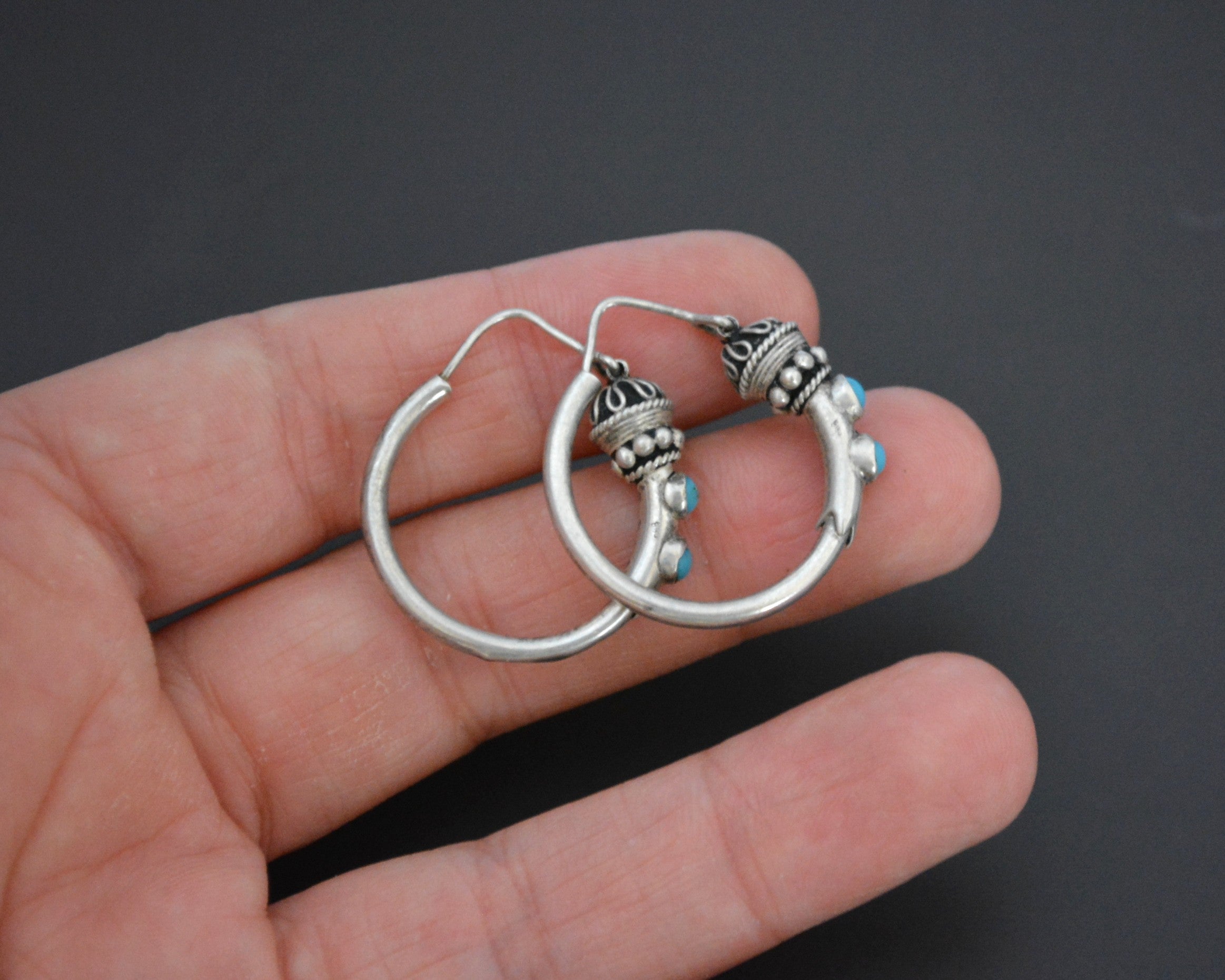 Ethnic Hoop Earrings with Turquoise - SMALL