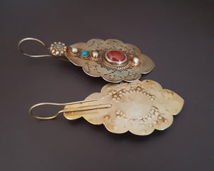 Gilded Turkmen Earrings with Carnelian and Turquoise