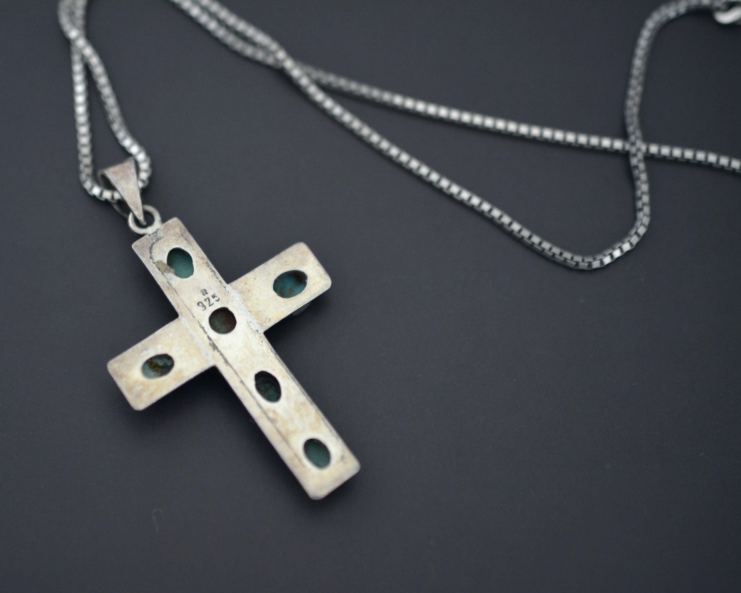 Turquoise Cross Pendant on Silver Chain