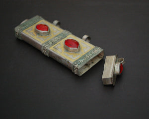 Turkmen Gilded Box Pendant with Red Glass