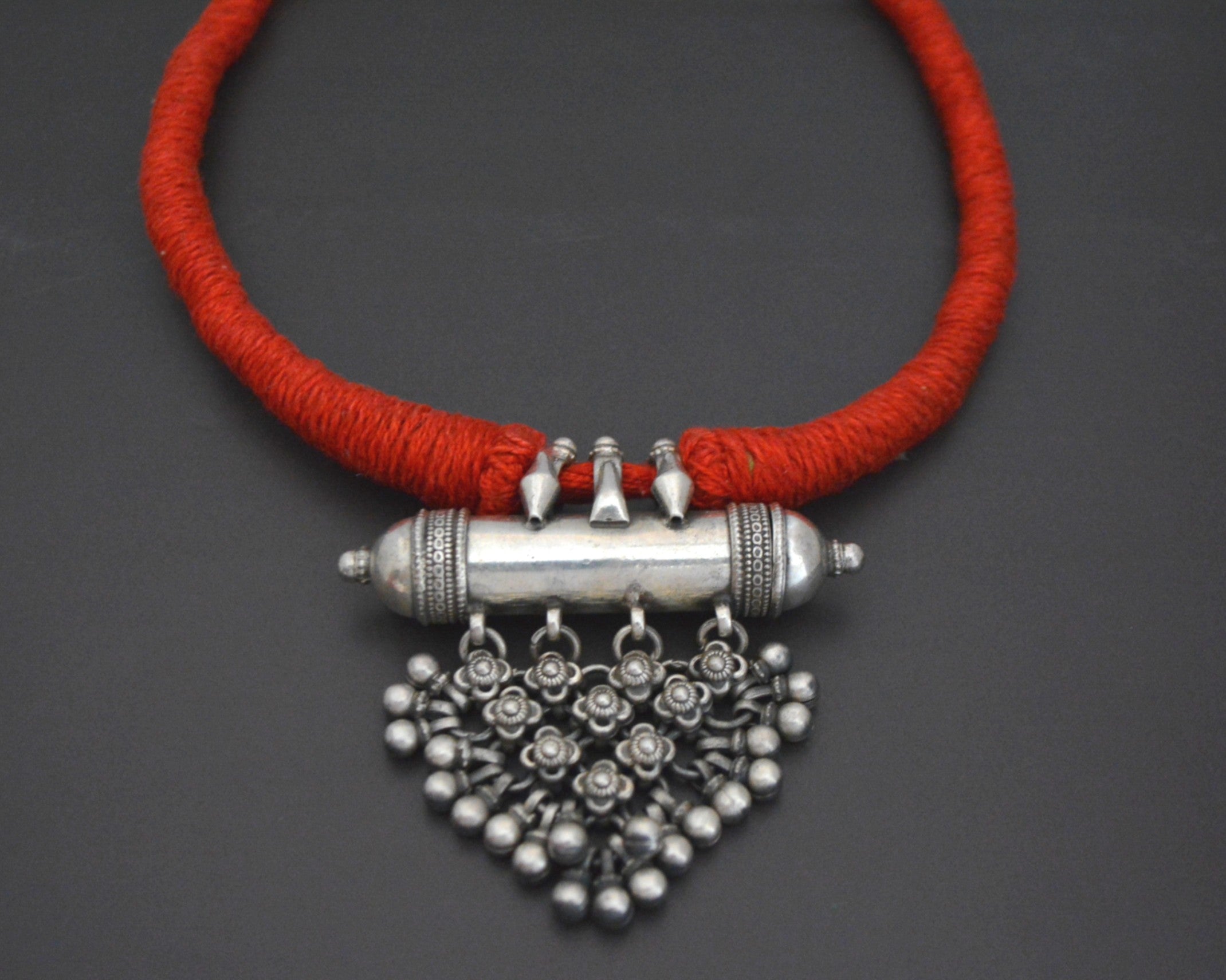 Rajasthani Silver Taviz Cotton Necklace