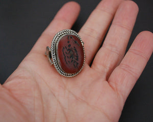 Afghani Crescent Moon Scorpion Intaglio Ring - Size 7.5