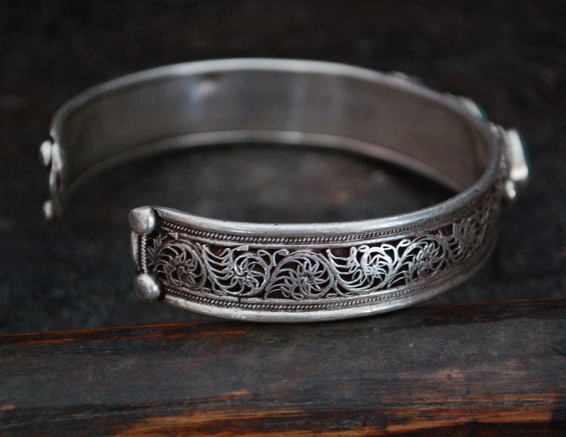 Nepali Turquoise Cuff Bracelet with Filigree Work