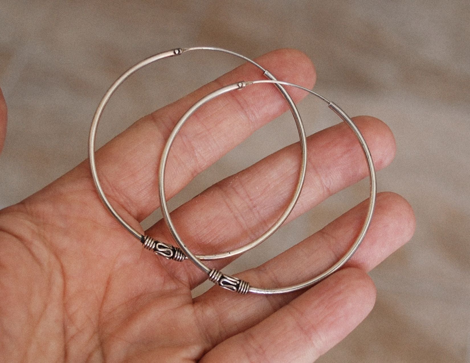 Large Ethnic Bali Hoop Earrings