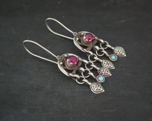 Afghani Earrings with Turquoise and Pink Glass