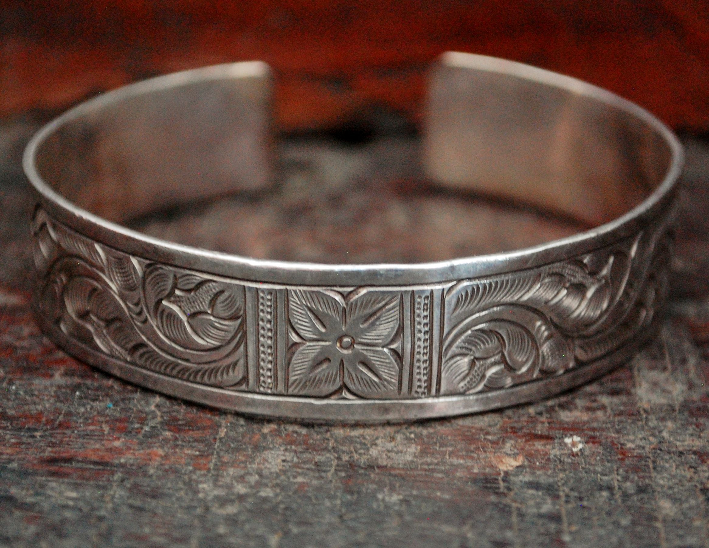 Hill Tribe Engraved Silver Bracelet