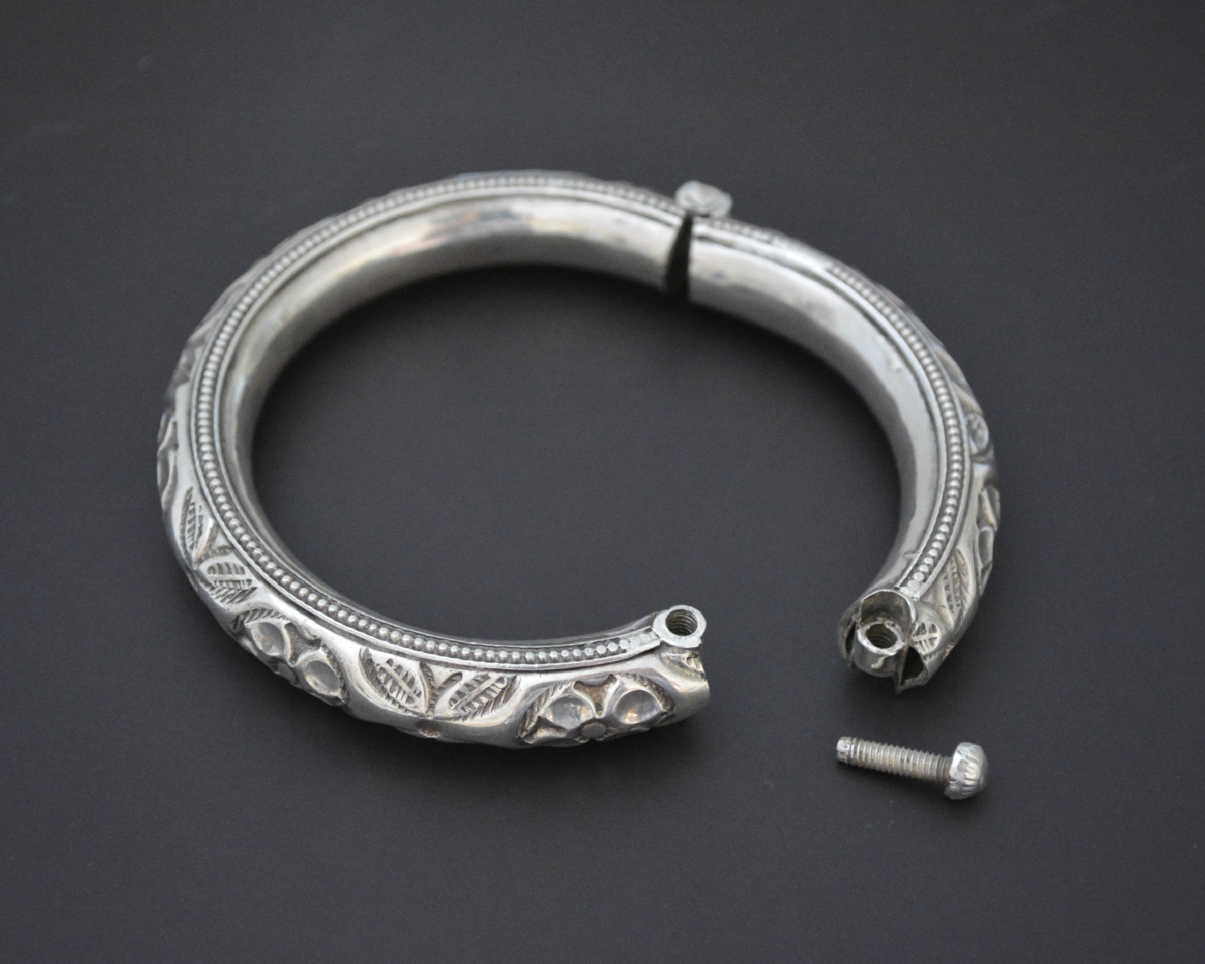 Hinged Repoussee Silver Bangle Bracelet from India