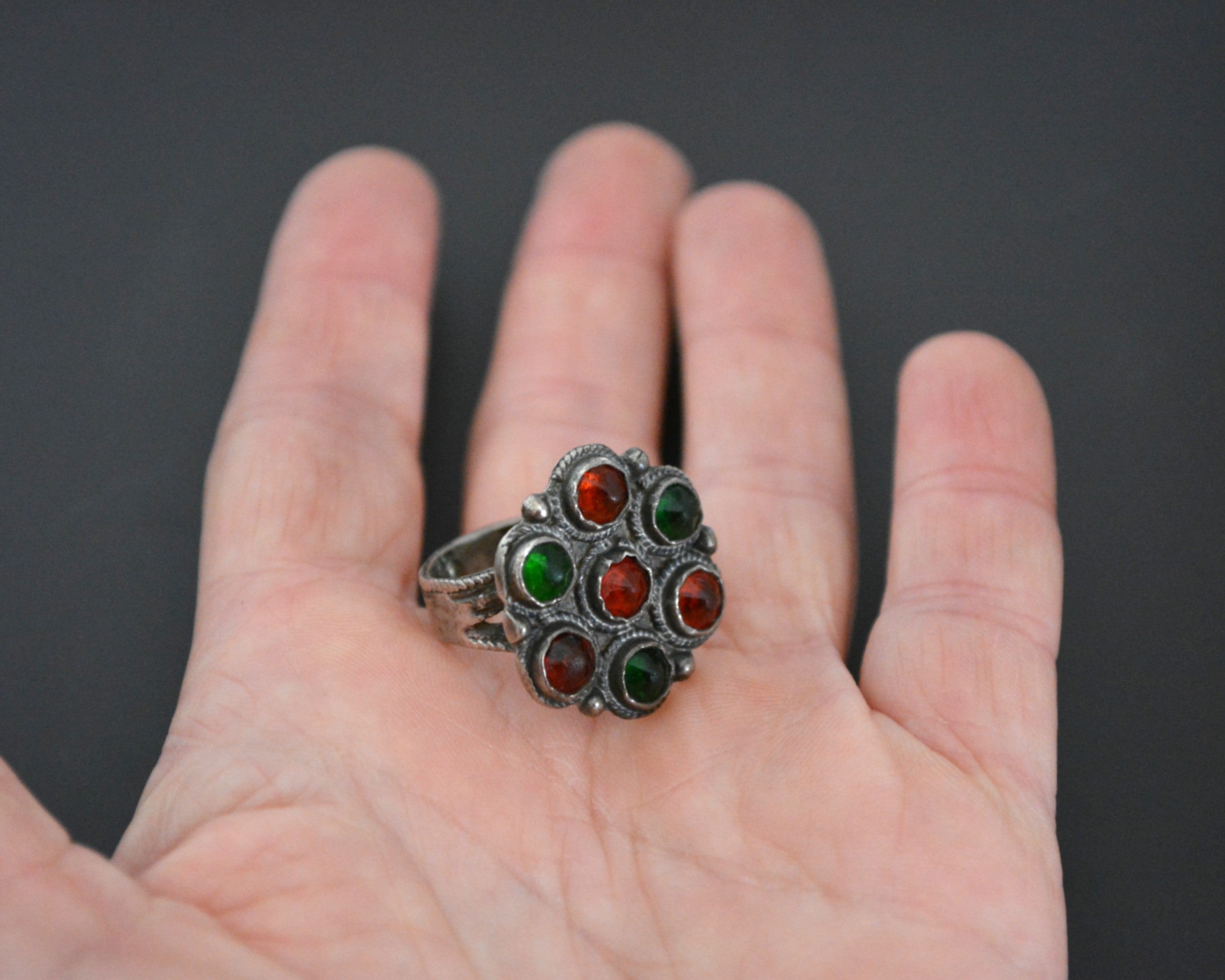 Afghani Ring with Glass Stones - Size 8.5