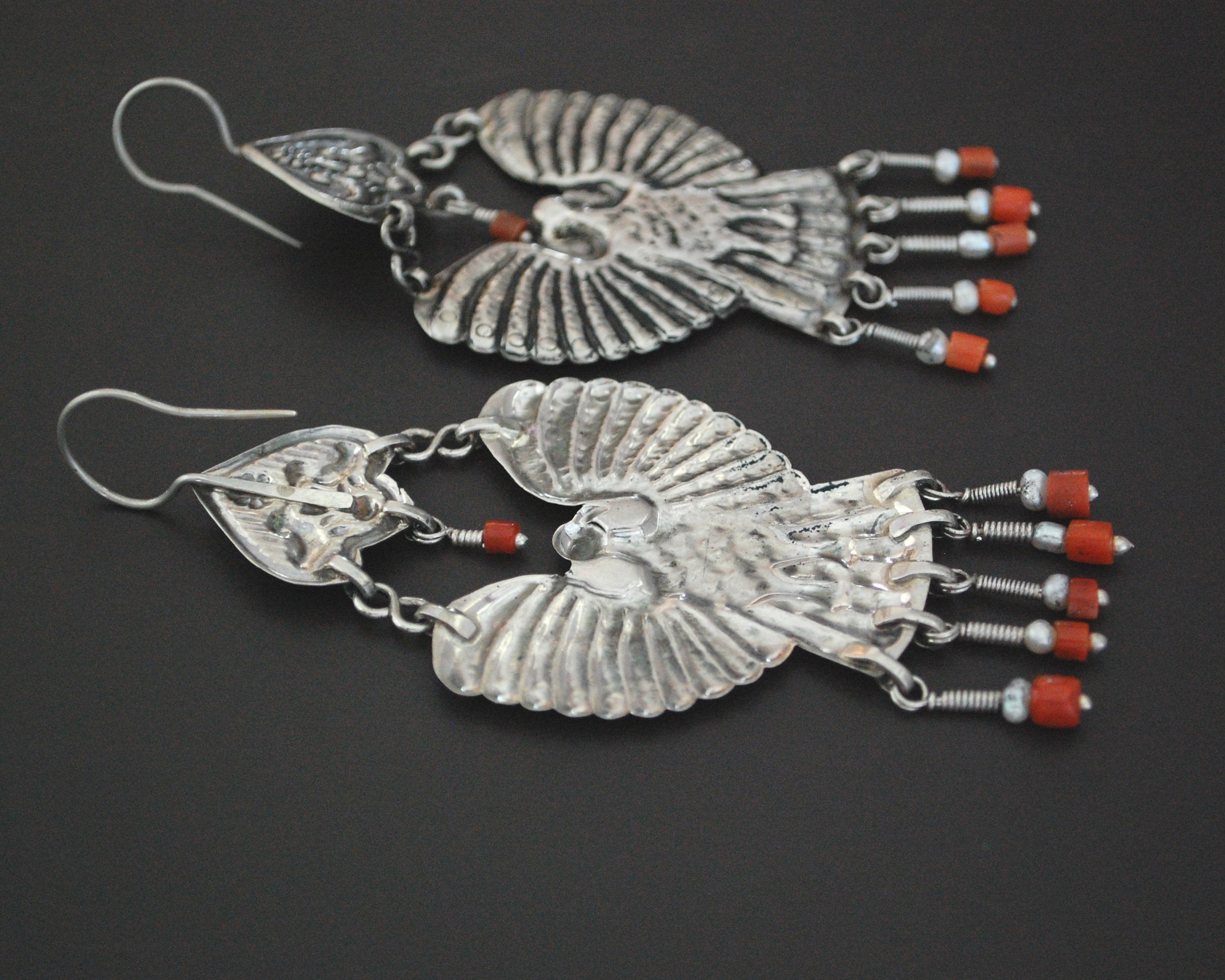Uzbek Coral Earrings with Bird