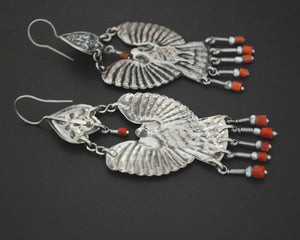Uzbek Coral Earrings with Bird