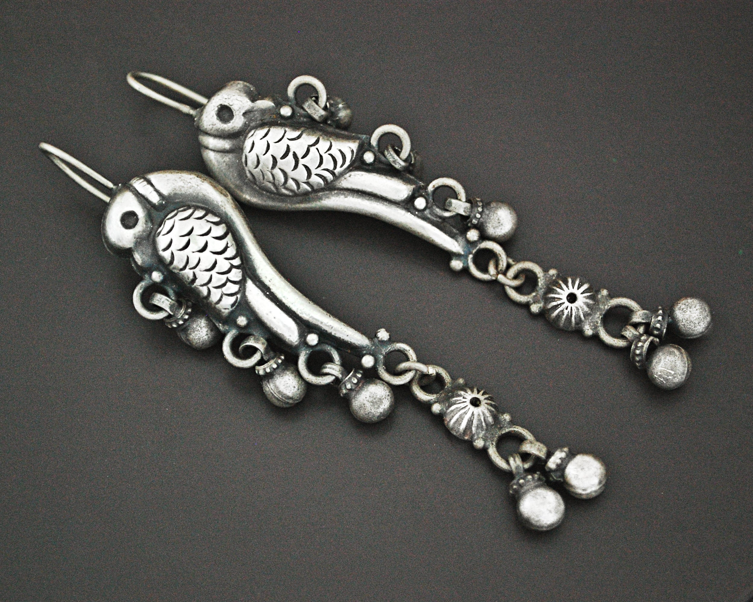 Indian Birdy Silver Earrings with Bells
