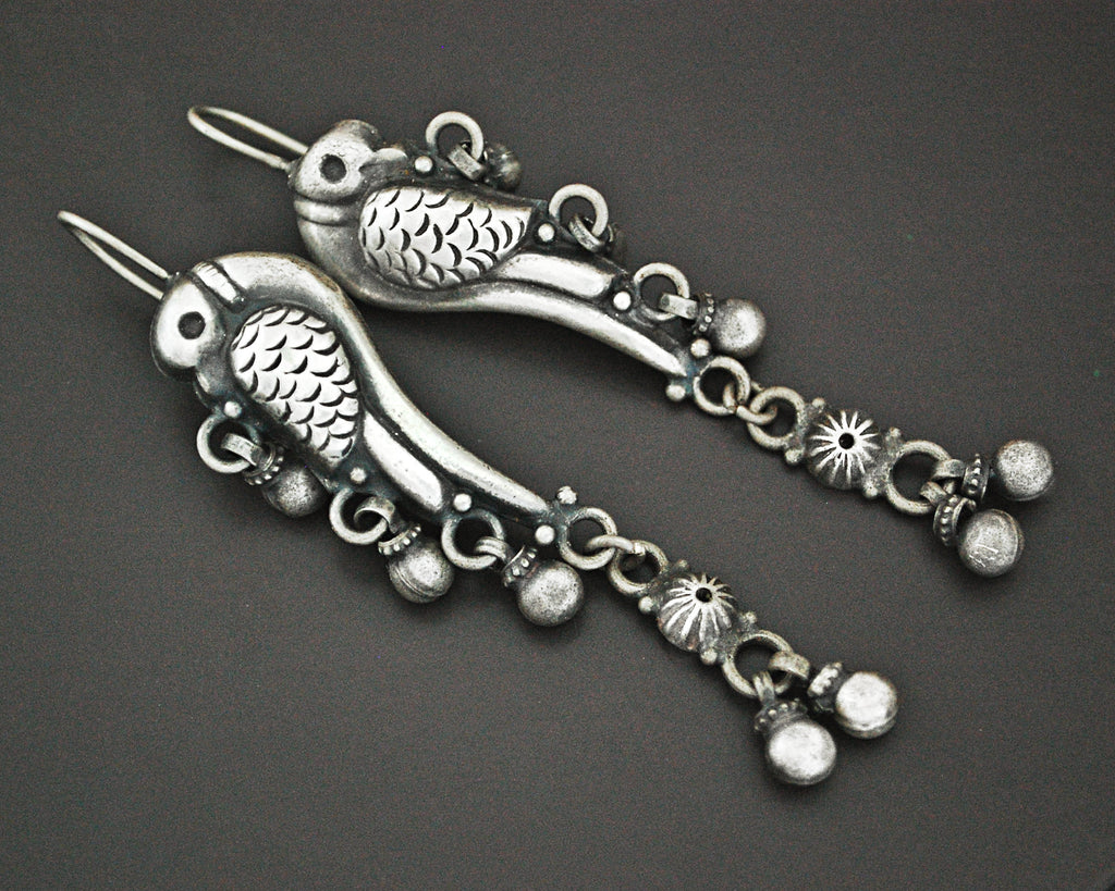 Indian Birdy Silver Earrings with Bells