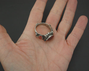 Old Afghani Coral and Carnelian Ring - Size 10.5