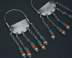 Uzbek Coral Turquoise and Pearl Earrings