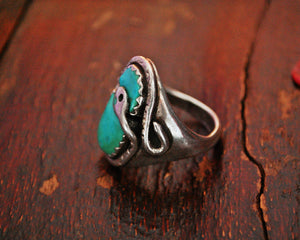 Zuni Effie Calavaza Turquoise Snake Ring - Size 11.75