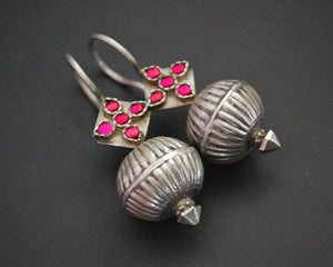 Antique Afghani Earrings with Pink Glass