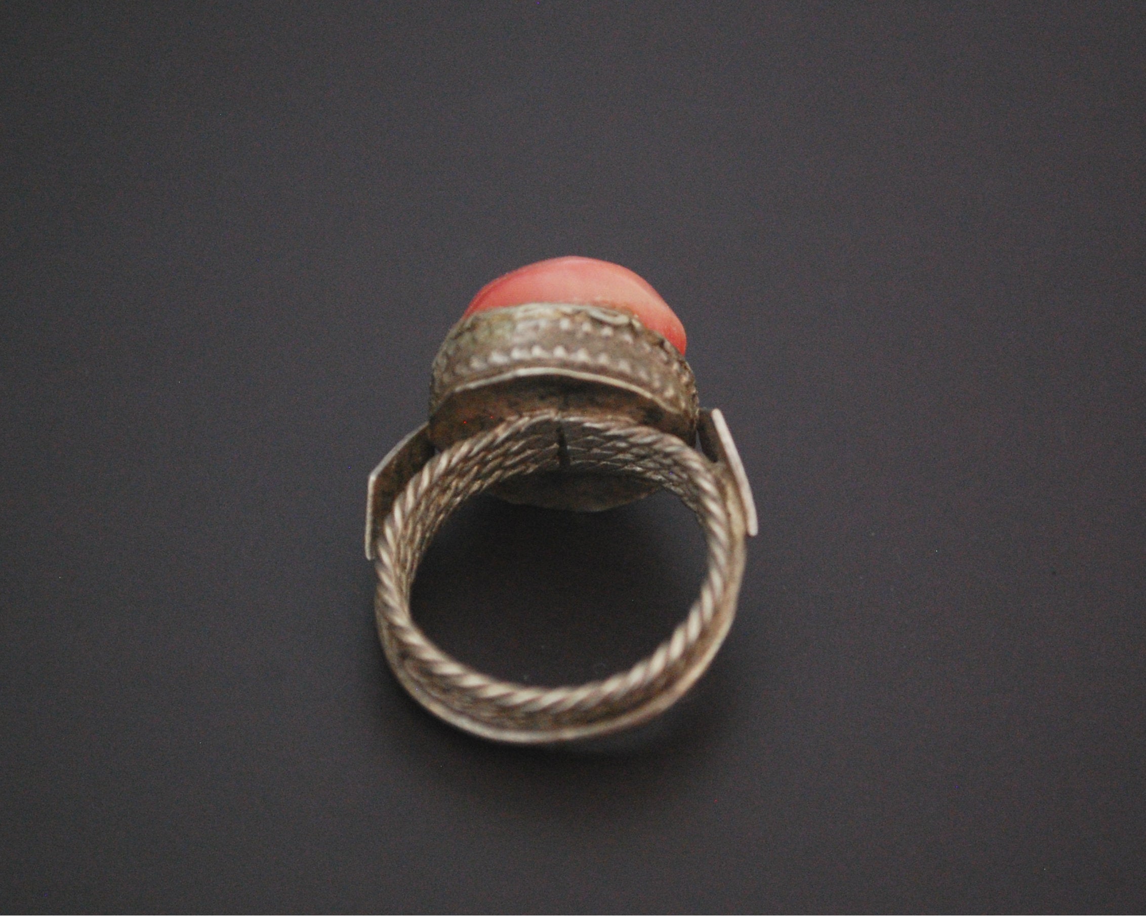 Antique Yemeni Bedouin Ring with Old Glass - Size 5.25