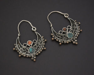 Afghani Hoop Earrings with Turquoise and Coral
