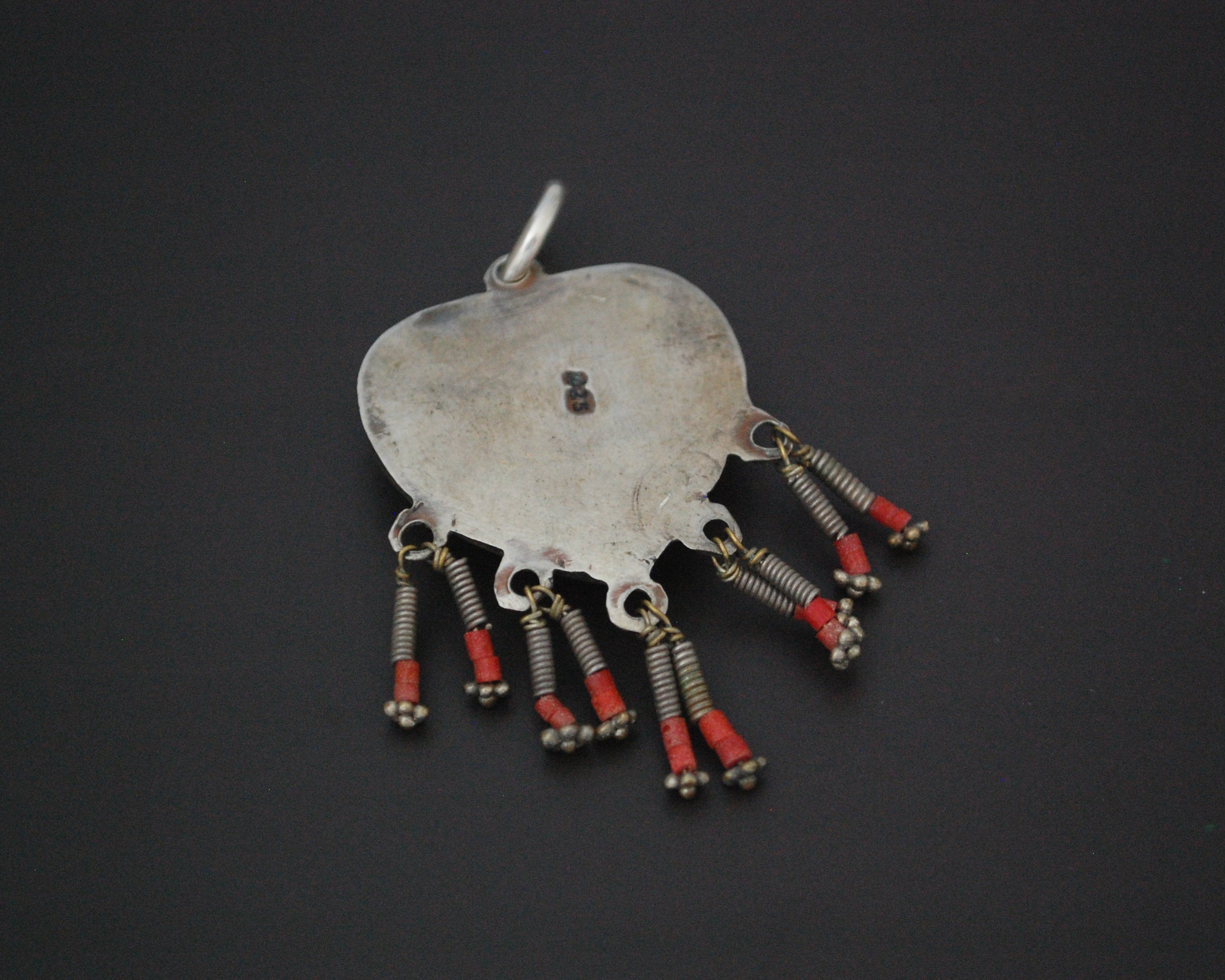 Turkmen Carnelian Heart Shaped Pendant with Coral Dangles