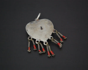Turkmen Carnelian Heart Shaped Pendant with Coral Dangles