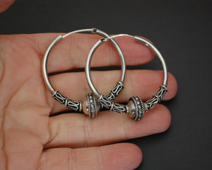 Large Bali Hoop Earrings with Bead and Wirework