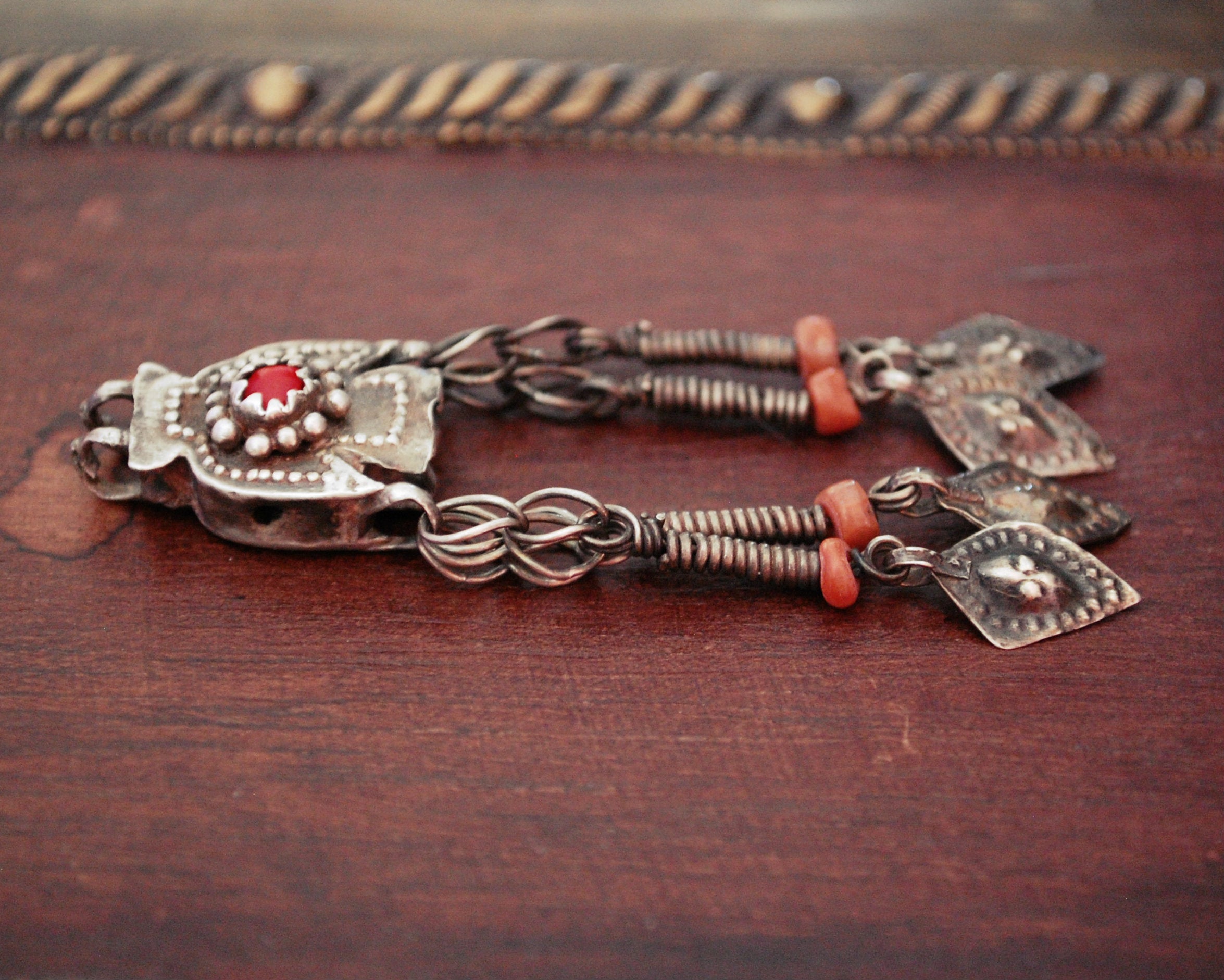 Uzbek Coral Pendant with Tassels