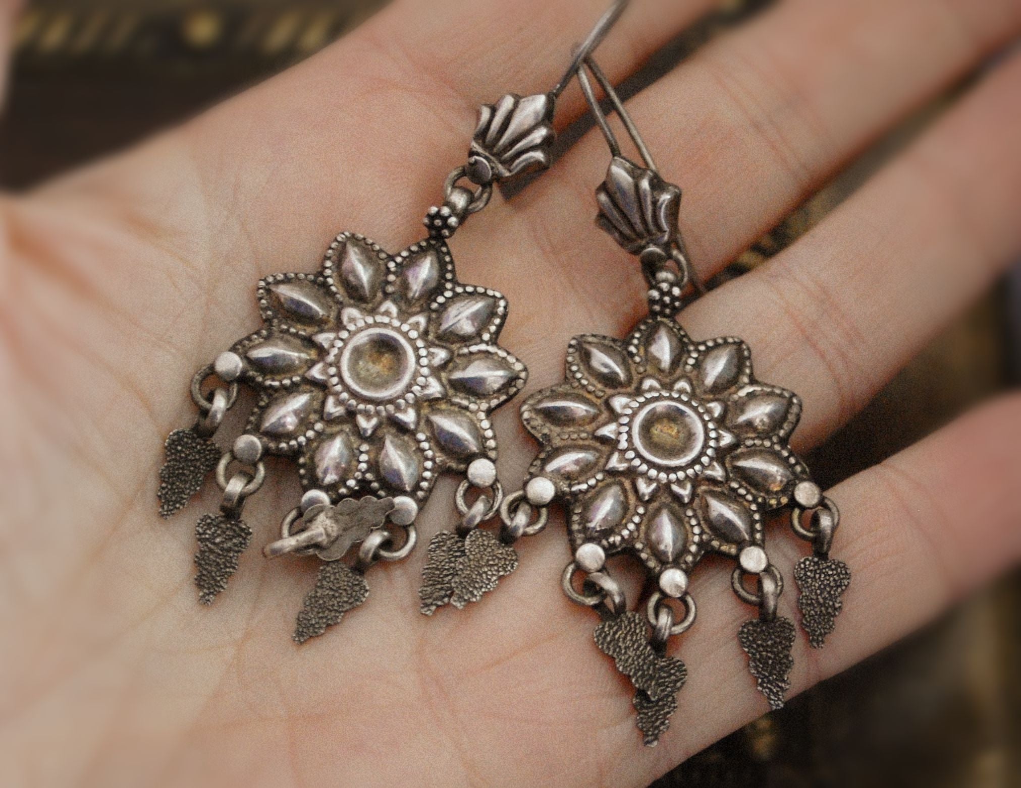 Rajasthani Silver Earrings with Dangles
