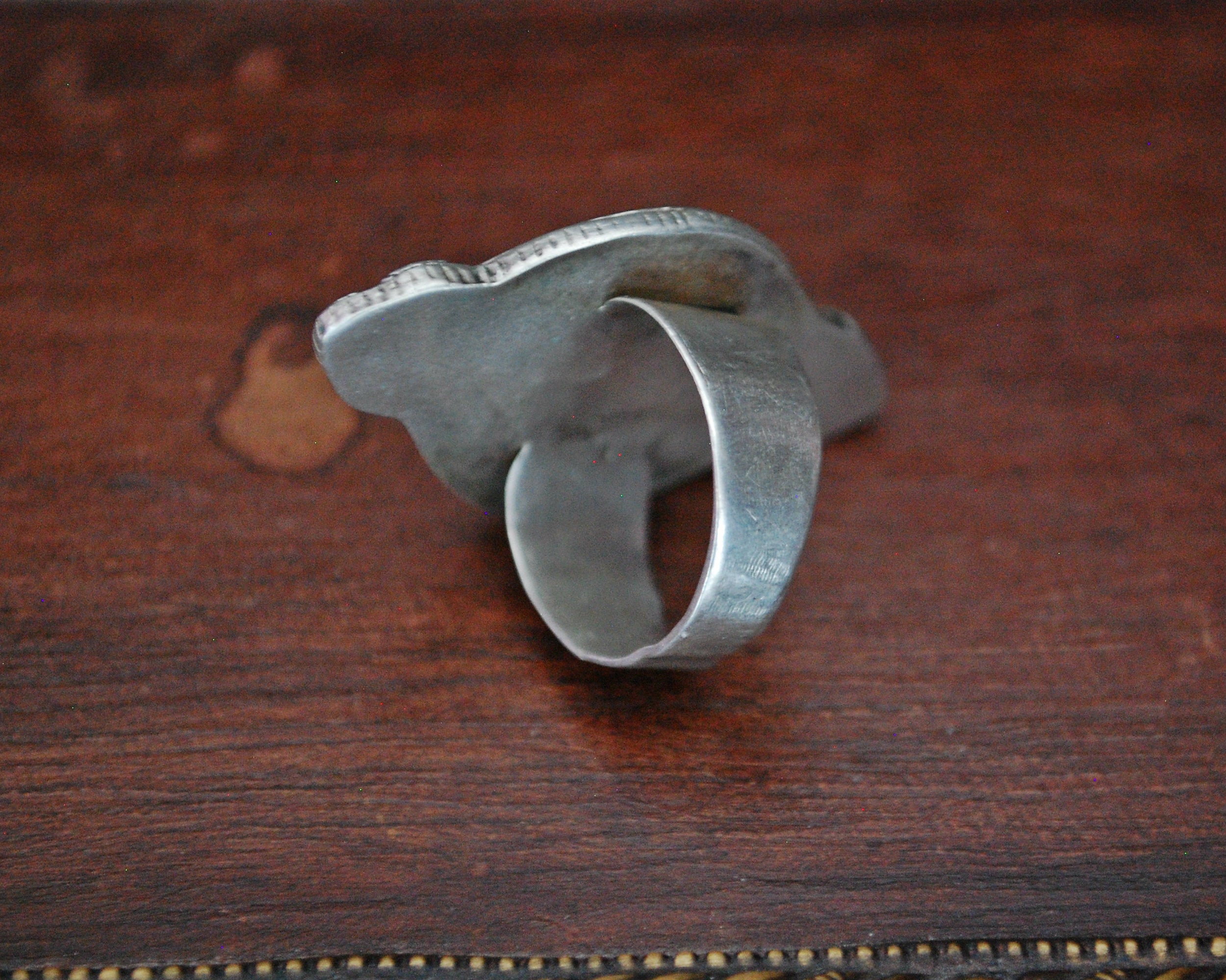 Tribal Kazakh Silver and Gold Gilded Ring - Size 7.5